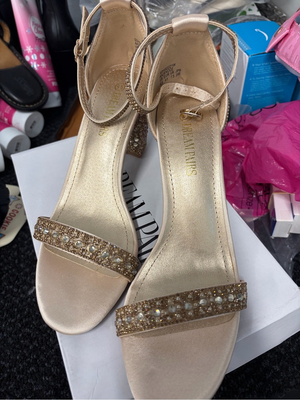 Dream Pairs Gold Jeweled Ankle-Strap Heels